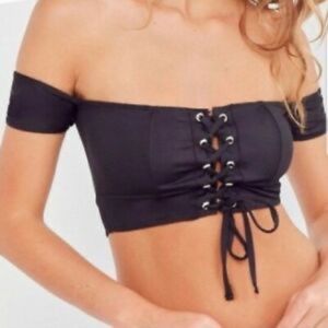 Urban Outfitters Black Lace Up Crop Top